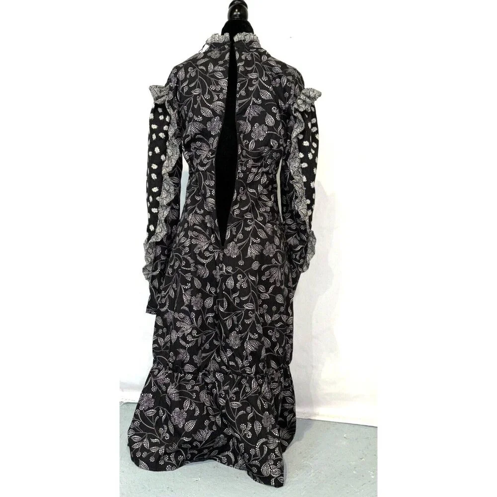 NWT Isabel Marant Etoile Black White Floral Dress Ruffles  Zip Long Sleeve Sz 36 - Picture 6 of 16